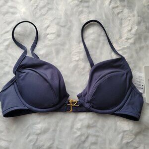 L*Space Bikini Top Women's Small Swim Navy Blue Stardust Underwire Swimwear NWT